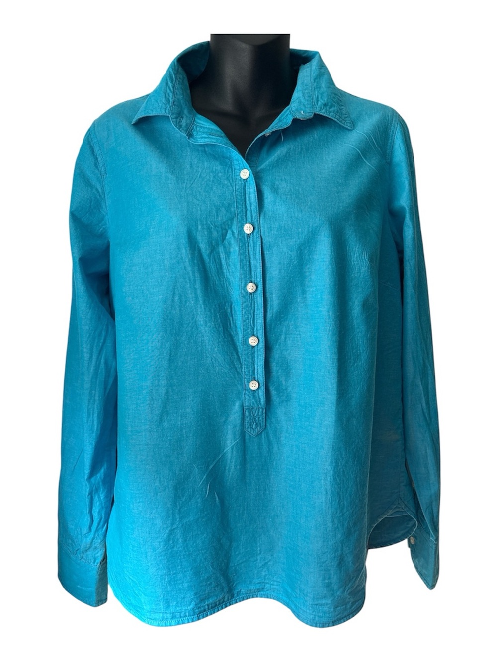 J. Crew Women's Button-Front Cotton Long-Sleeve Tunic Shirt - Turquoise Size M